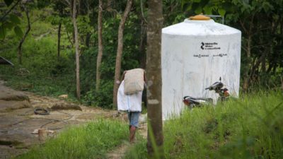 Today we finished a new Ferro cement tank. It contains more than 6500-litres of clean water for the families of this site.