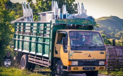 A truck full of sanitations and toilets built by us