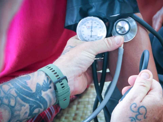 Training in taking blood pressure as part of the primary medical care program in rural areas.