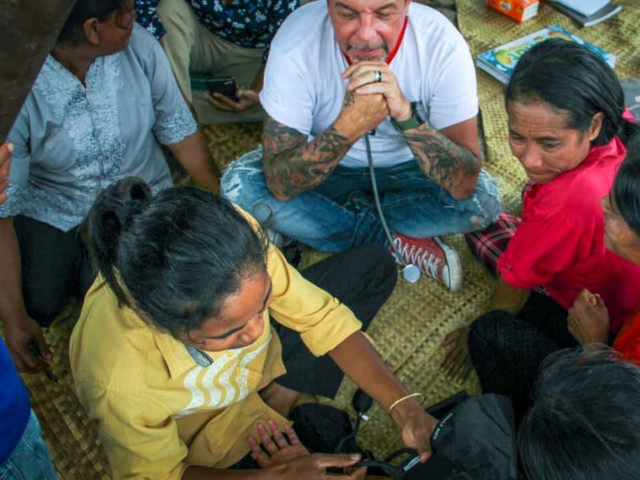 Training in taking blood pressure as part of the primary medical care program in rural areas.