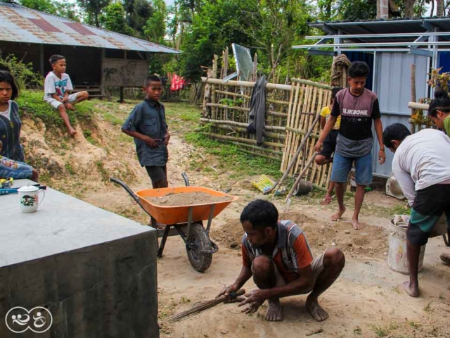 Construction of the first sanitary facilities in the village