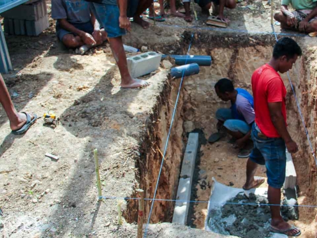 Construction of the first sanitary facilities in the village