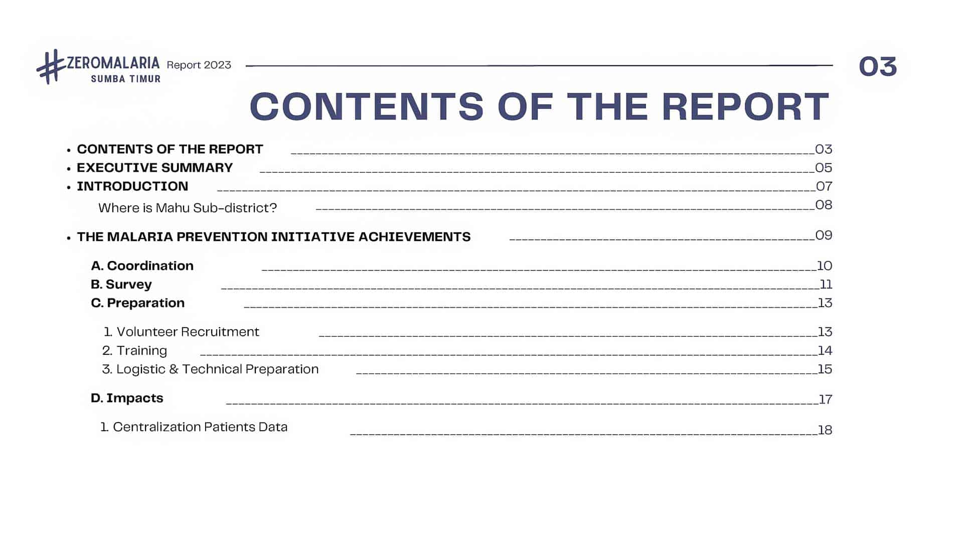 Zero Malaria Program - Activity and work report