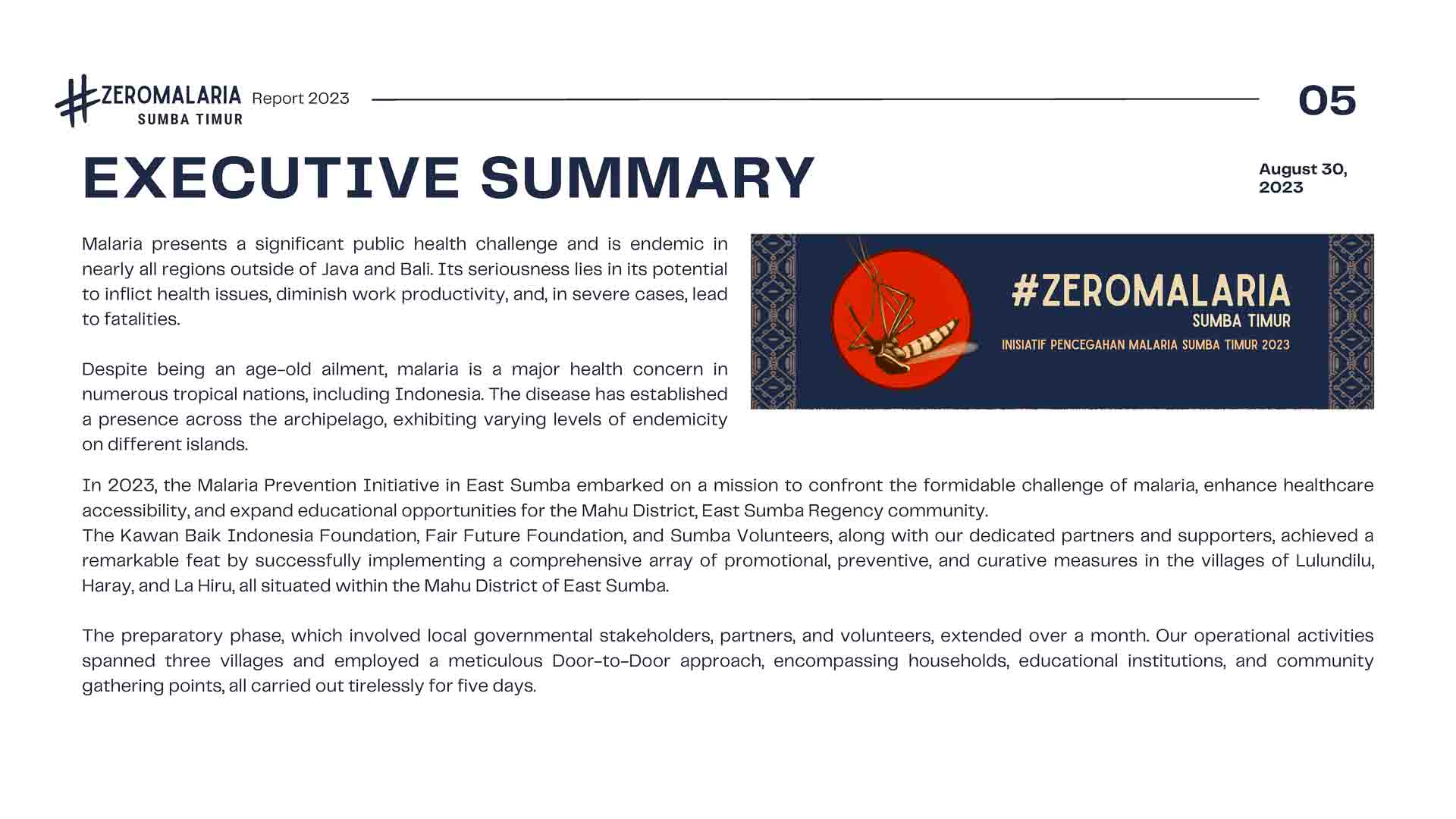 Zero Malaria Program - Activity and work report