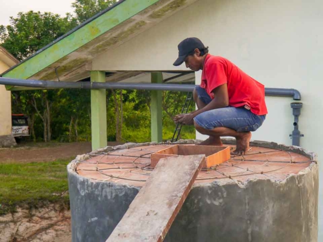 We build 5000-litre ferrocement water tanks in rural areas.