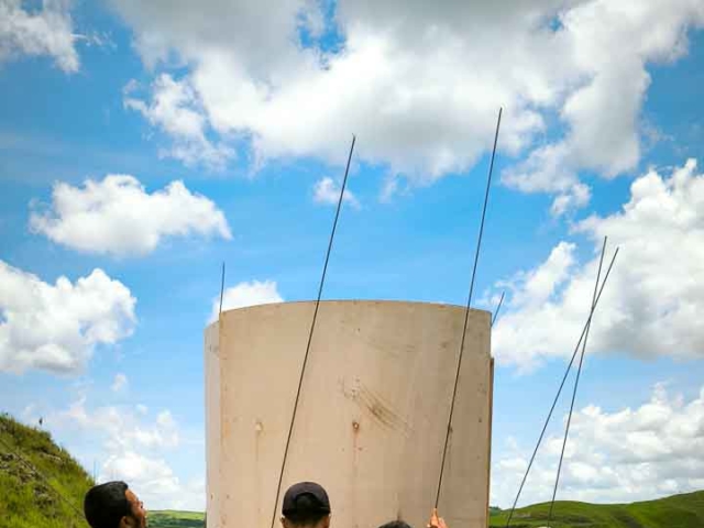 We build 5000-litre ferrocement water tanks in rural areas.