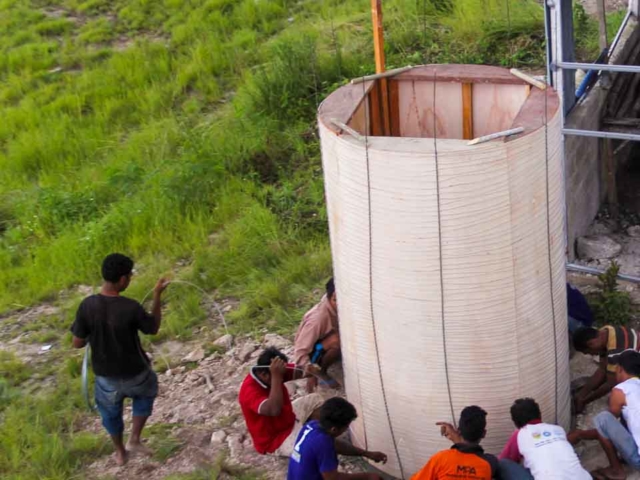 We build 5000-litre ferrocement water tanks in rural areas.