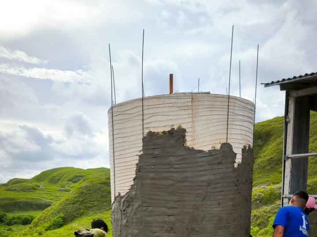 We build 5000-litre ferrocement water tanks in rural areas.