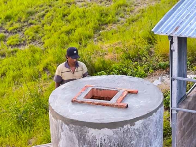 We build 5000-litre ferrocement water tanks in rural areas.