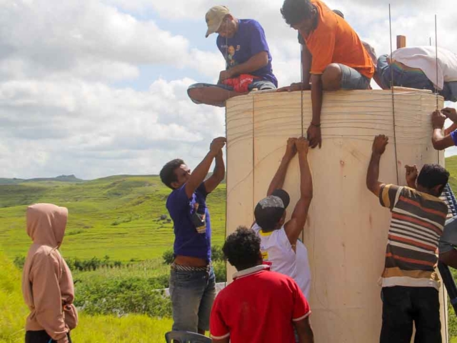 We build 5000-litre ferrocement water tanks in rural areas.