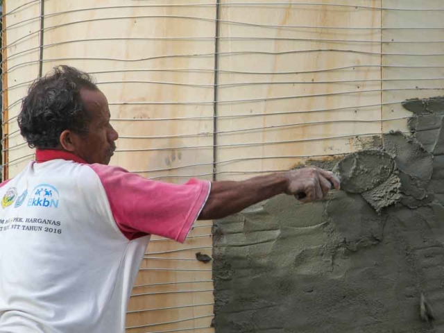 We build 5000-litre ferrocement water tanks in rural areas.