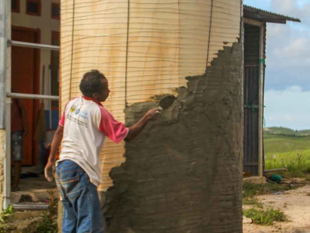 We build 5000-litre ferrocement water tanks in rural areas.