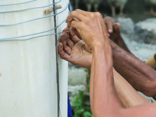 We build 5000-litre ferrocement water tanks in rural areas.