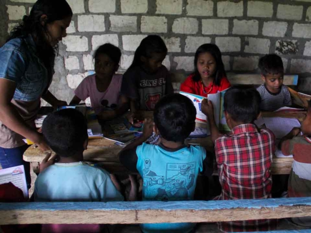 Children Learning in Rural Reading Garden