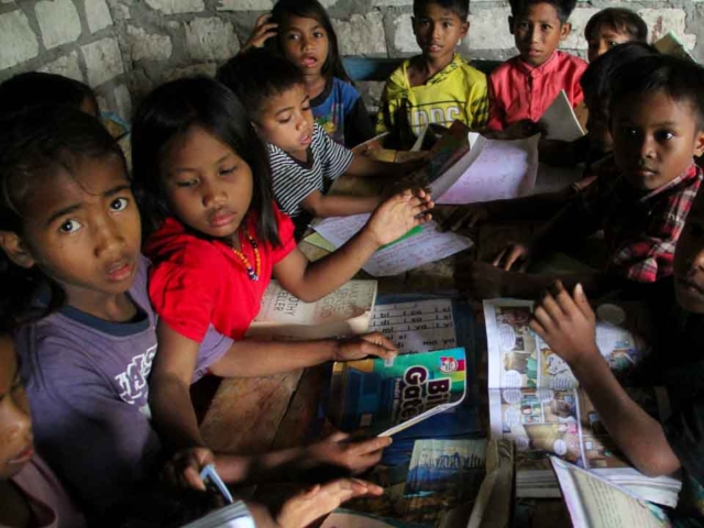 Children Learning in Rural Reading Garden