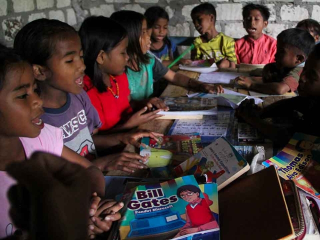 Children Learning in Rural Reading Garden