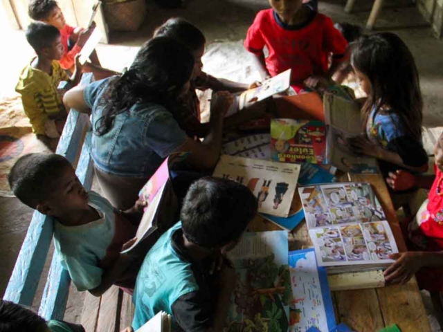 Children Learning in Rural Reading Garden