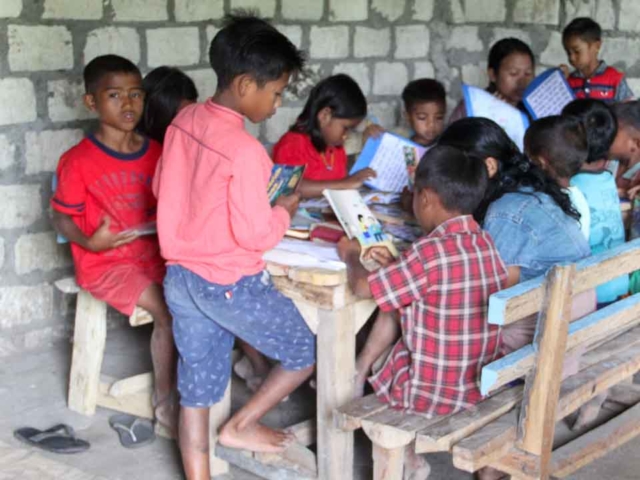 Children Learning in Rural Reading Garden