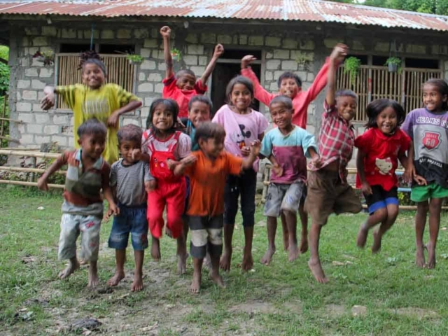 Children Learning in Rural Reading Garden