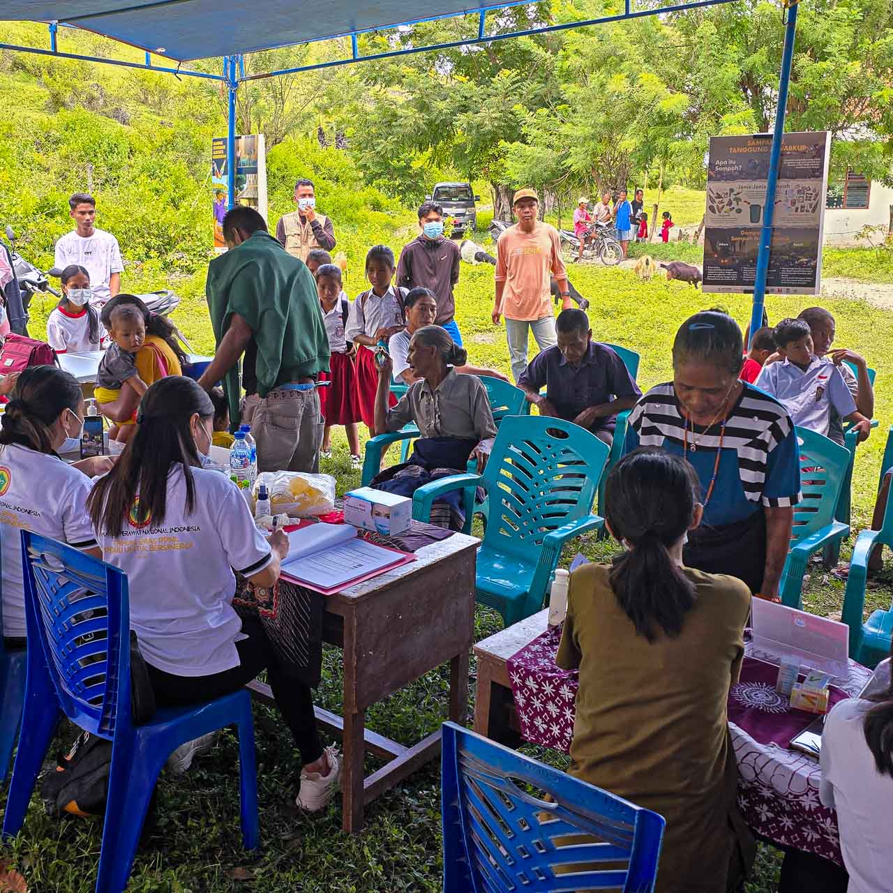 Medical team delivering care, testing and vaccination in a remote community