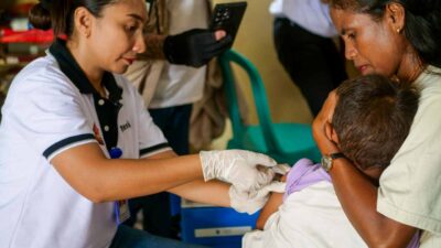 Medical team delivering care, testing and vaccination in a remote community