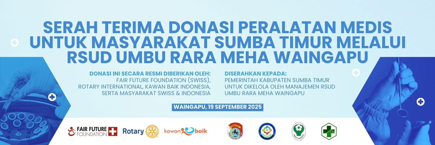 Banner of medical equipment donation handover to RSUD Waingapu, East Sumba, 19 September 2025