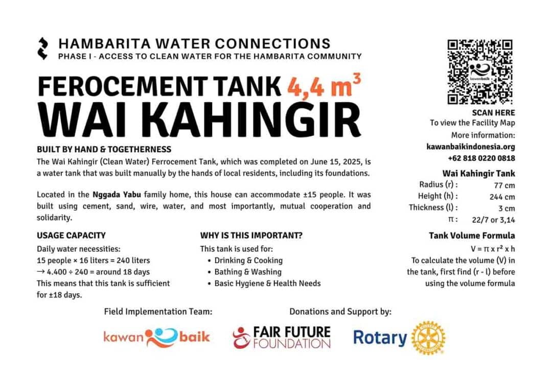 Ferro-cement water reservoir in Hambarita village providing safe rainwater to rural families.