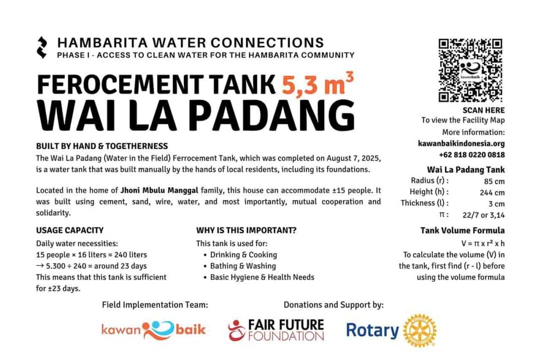 Ferro-cement water reservoir in Hambarita village providing safe rainwater to rural families.
