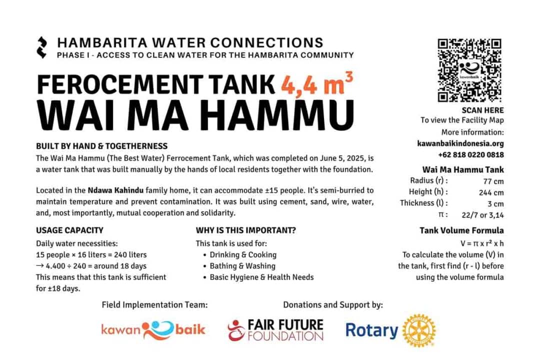 Ferro-cement water reservoir in Hambarita village providing safe rainwater to rural families.