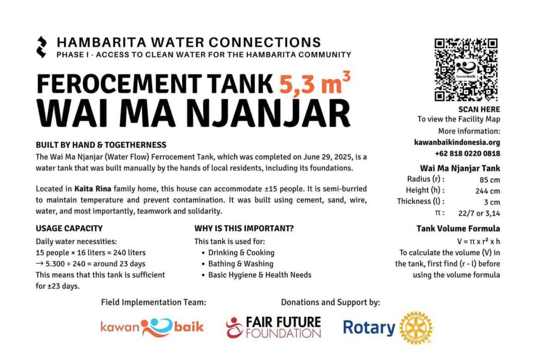 Ferro-cement water reservoir in Hambarita village providing safe rainwater to rural families.