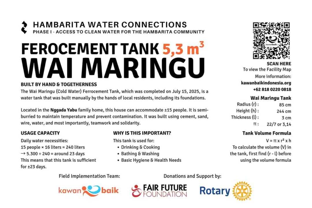 Ferro-cement water reservoir in Hambarita village providing safe rainwater to rural families.