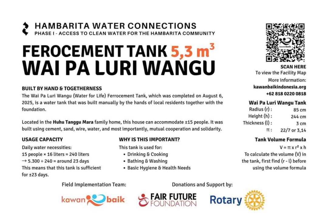 Ferro-cement water reservoir in Hambarita village providing safe rainwater to rural families.