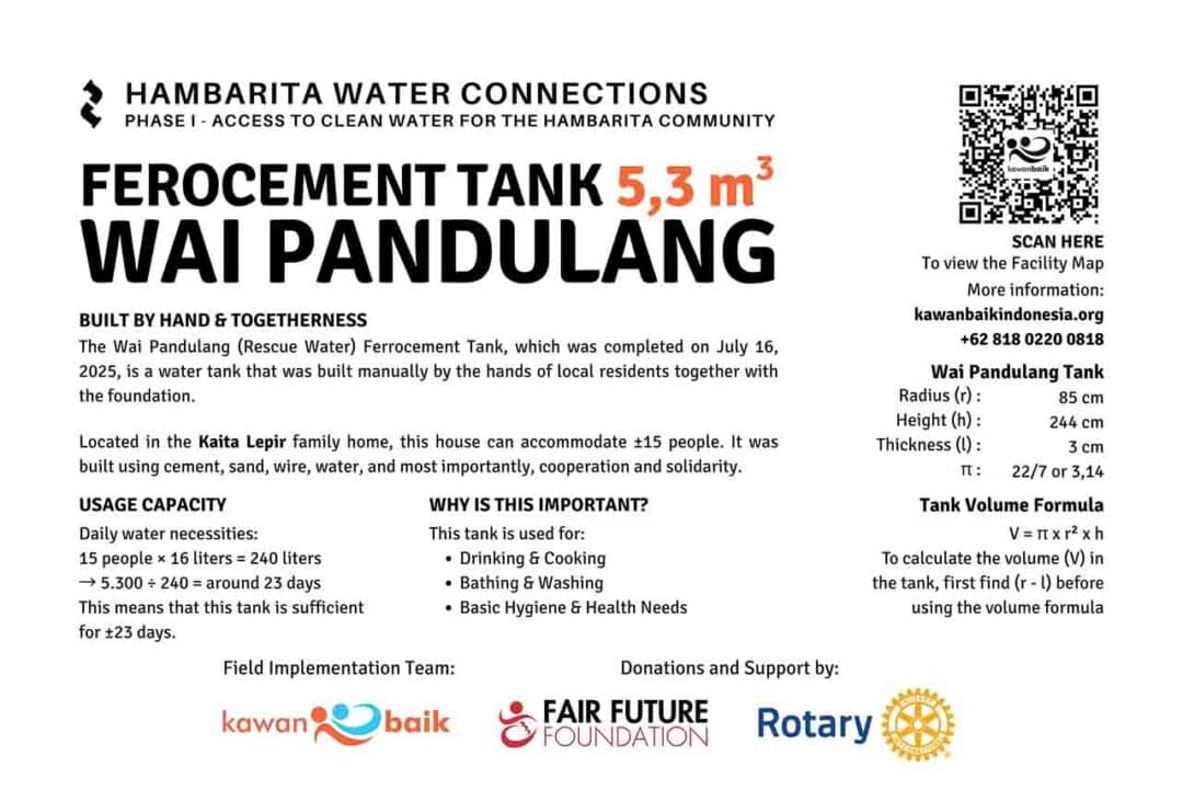 Ferro-cement water reservoir in Hambarita village providing safe rainwater to rural families.