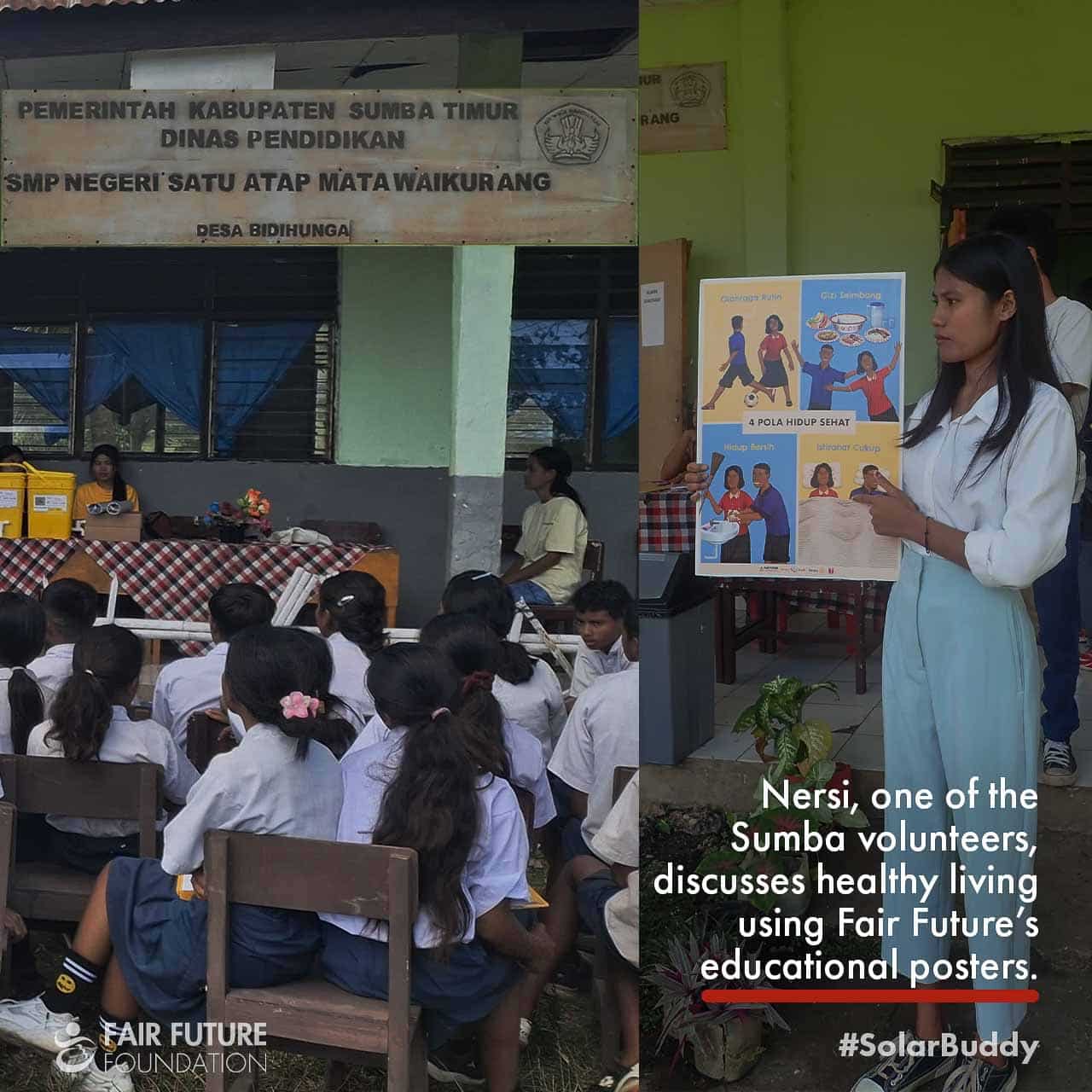 Child assembling SolarBuddy clean light in Matawai Kurang classroom