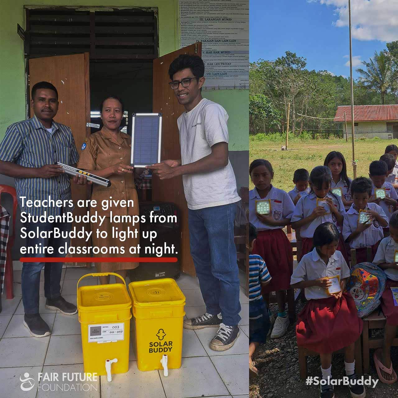Child assembling SolarBuddy clean light in Matawai Kurang classroom