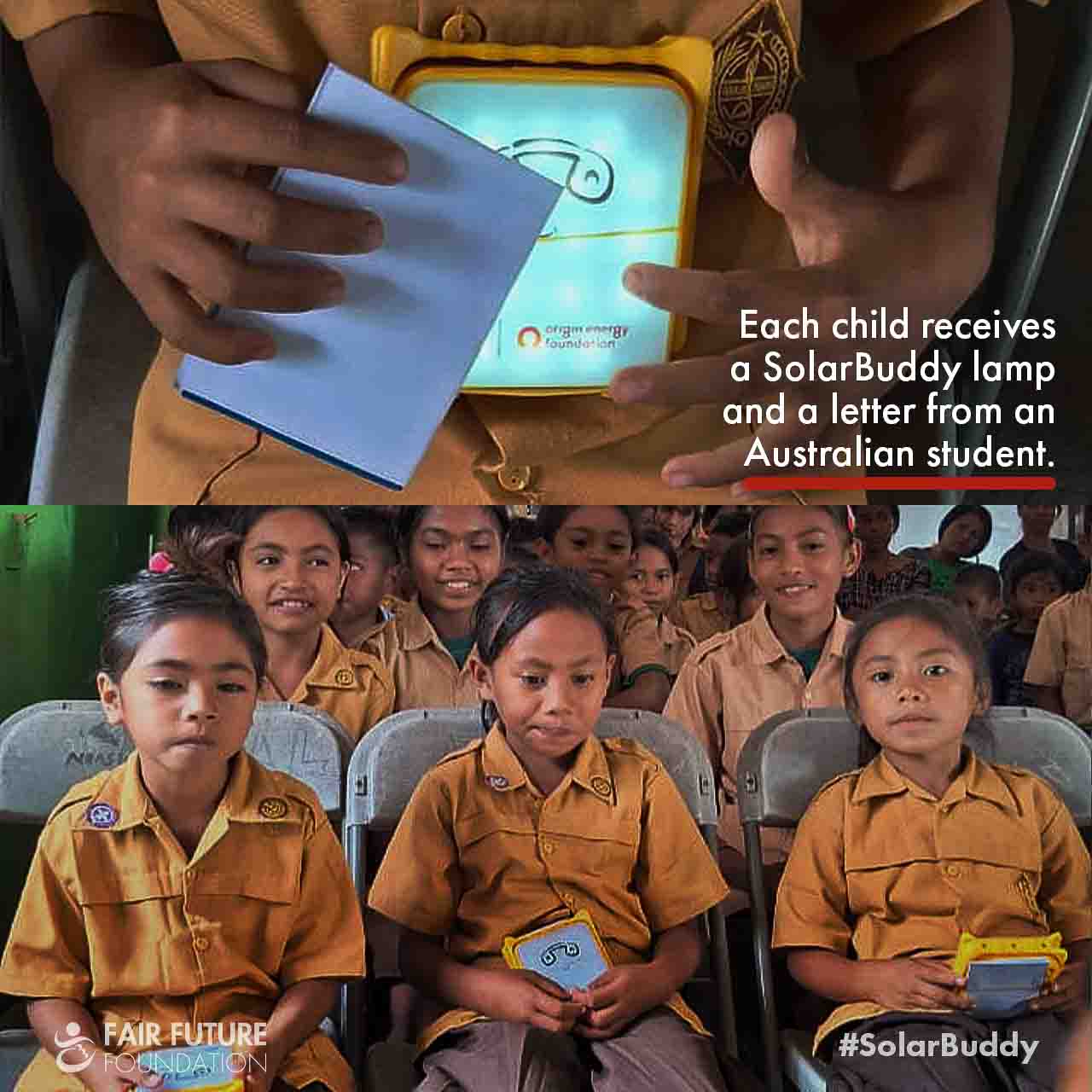 Girl in Lapinu holding a SolarBuddy lamp that replaces smoke and gives clean study light in a remote East Sumba village.