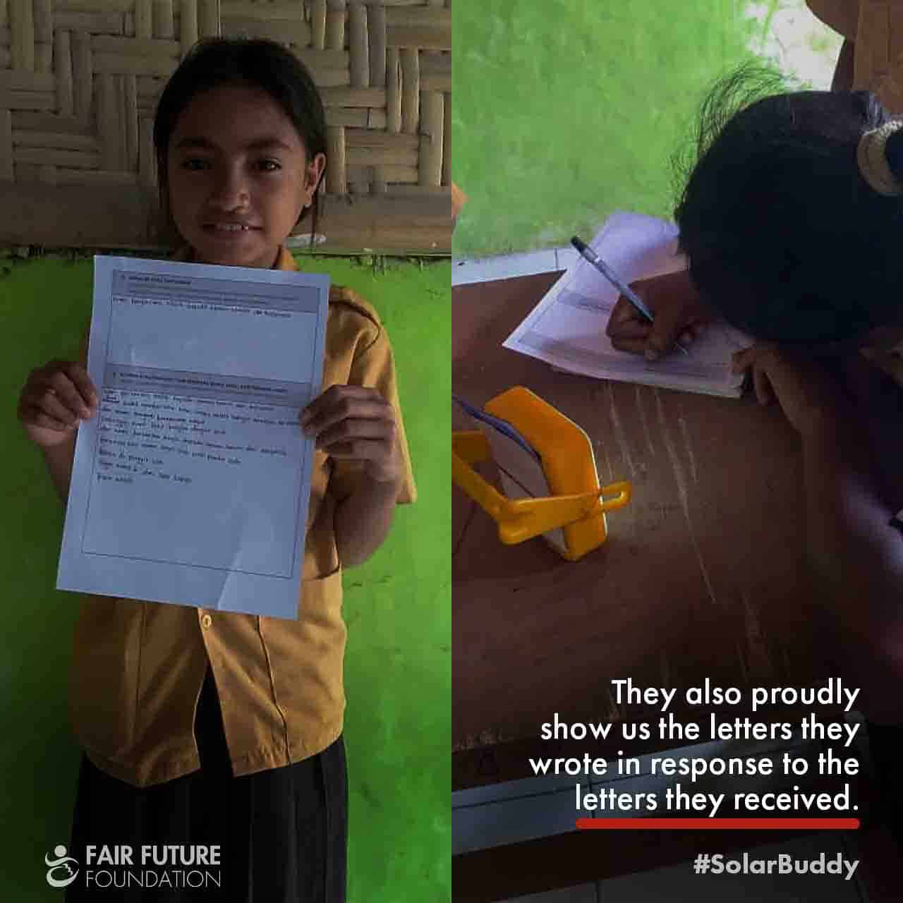 Girl in Lapinu holding a SolarBuddy lamp that replaces smoke and gives clean study light in a remote East Sumba village.