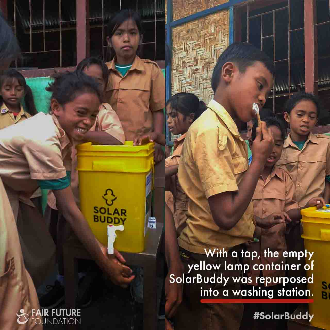 Girl in Lapinu holding a SolarBuddy lamp that replaces smoke and gives clean study light in a remote East Sumba village.