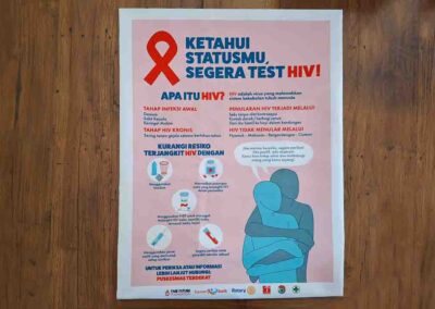 HIV prevention poster explaining transmission and protection for rural families in East Sumba