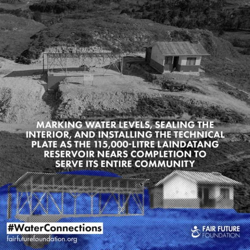 Final sealing and graduated scale installation inside the Laindatang reservoir. Final sealing and graduated scale installation inside the Laindatang reservoir.