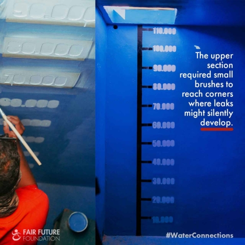Final sealing and graduated scale installation inside the Laindatang reservoir. Final sealing and graduated scale installation inside the Laindatang reservoir.