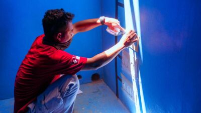 Graduation scale installed inside the Laindatang clean water reservoir for precise water monitoring