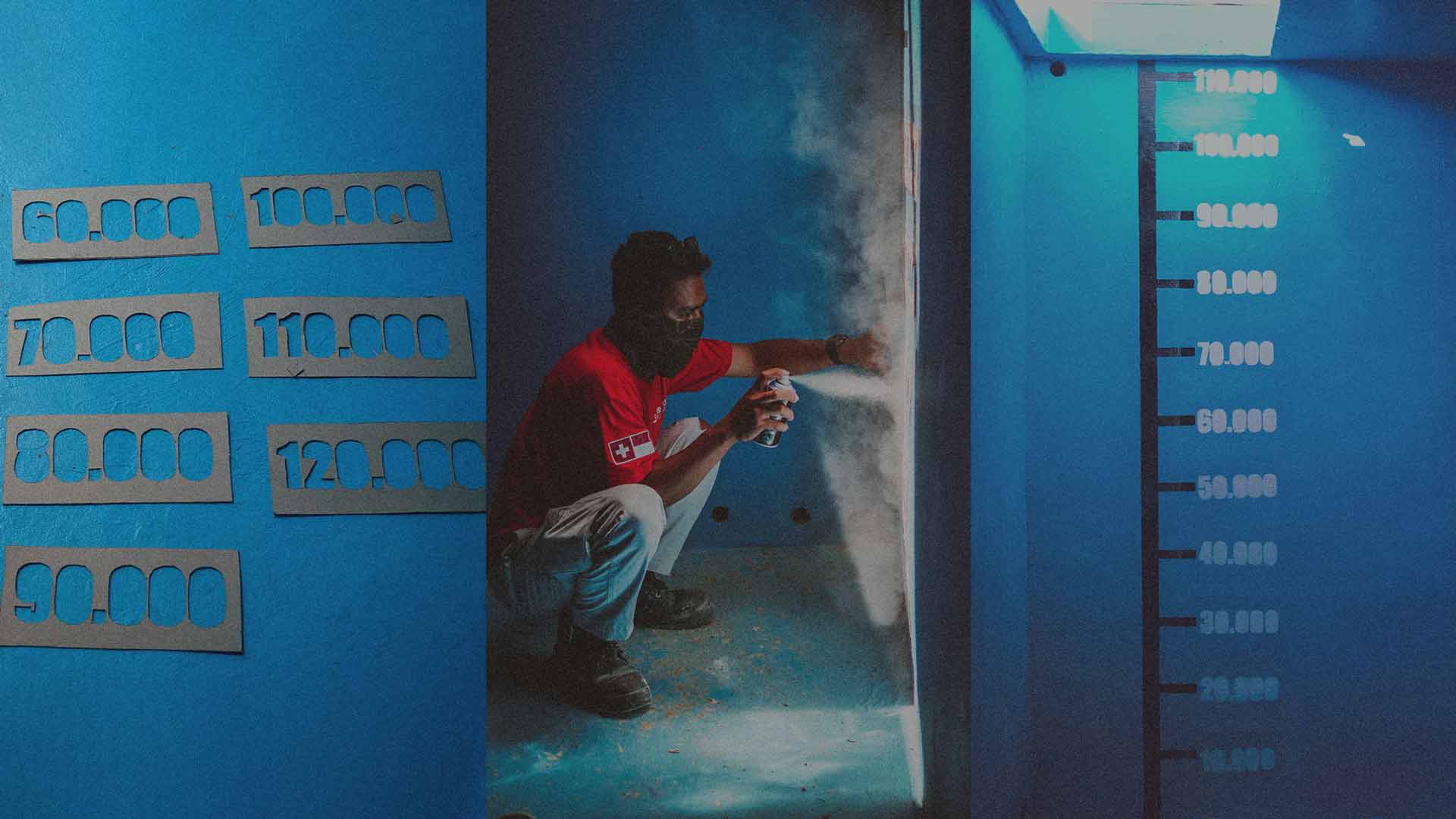 Sealing work around the graduation scale inside the Laindatang clean water reservoir