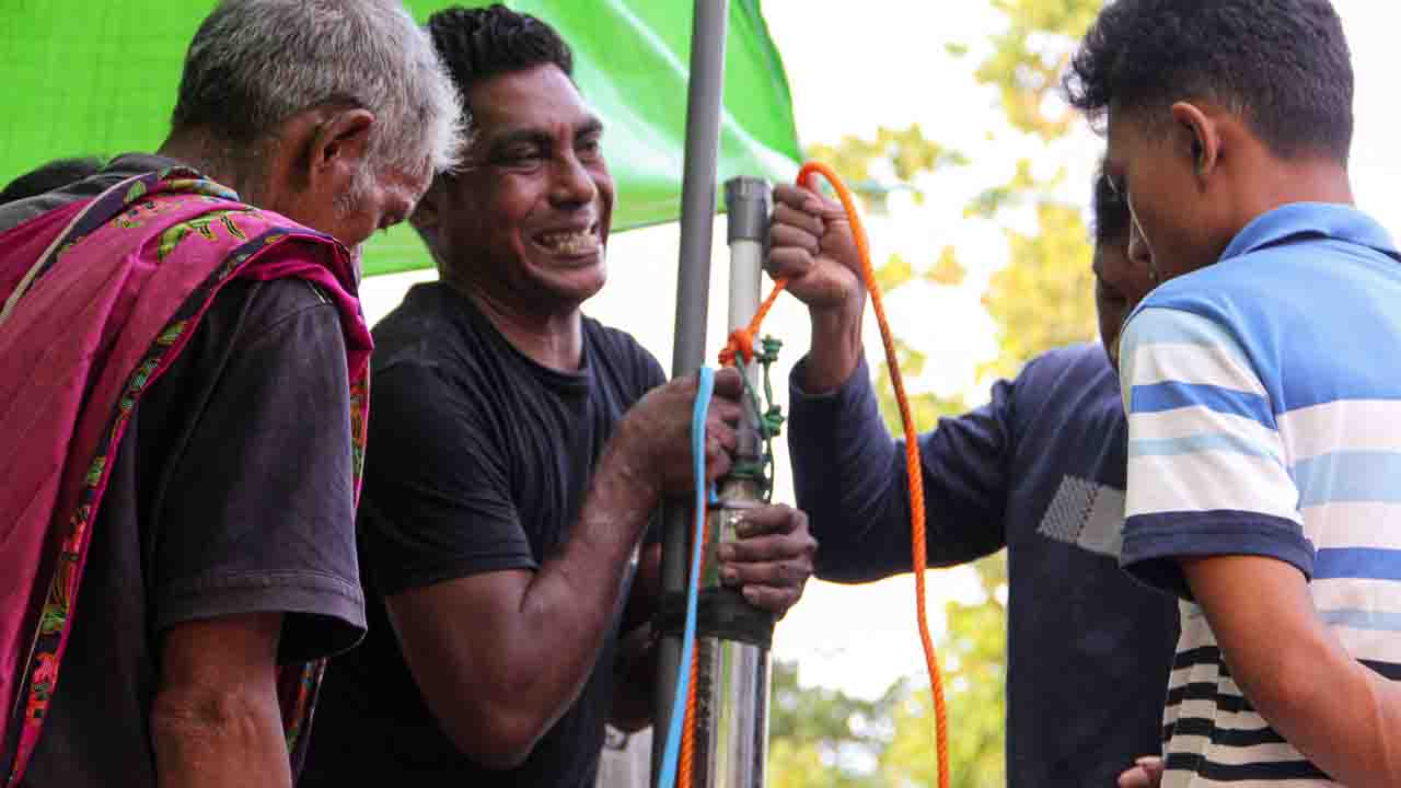 Field-based humanitarian action and working principles Field-based humanitarian action illustrating working principles through medical care, water access, education, and community engagement