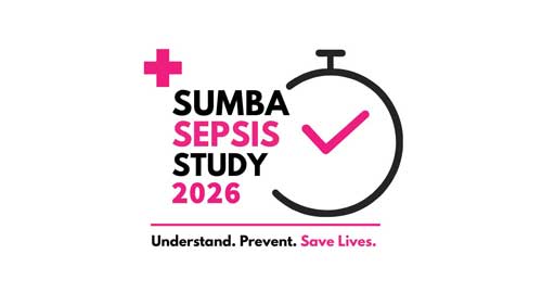 Sepsis-study-guides-books-500 • The Fair Future Foundation SUMBA Sepsis Study 2026 logo with a pink cross, a stopwatch icon, and the slogan 'Understand. Prevent. Save Lives.'