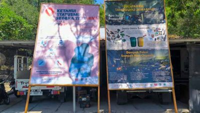 HIV testing and waste prevention billboards in East Sumba.
