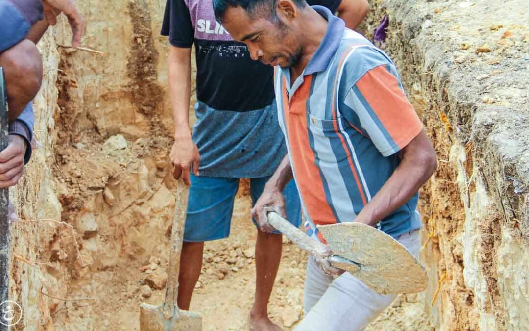 Construction of the first sanitary facilities in the village